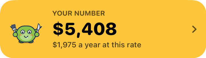 Nibbld card: your number, $5,408, $1,975 a year at this rate